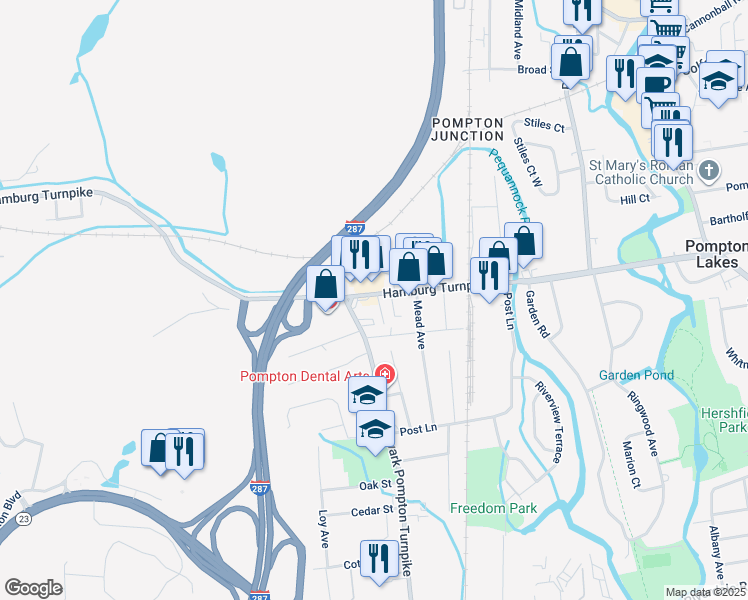 map of restaurants, bars, coffee shops, grocery stores, and more near 69 Hamburg Turnpike in Riverdale