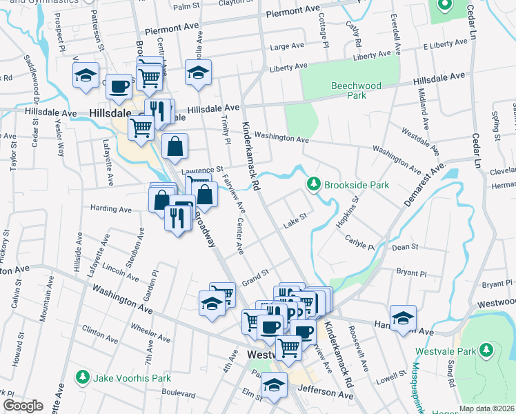 map of restaurants, bars, coffee shops, grocery stores, and more near 523 Fairview Avenue in Westwood