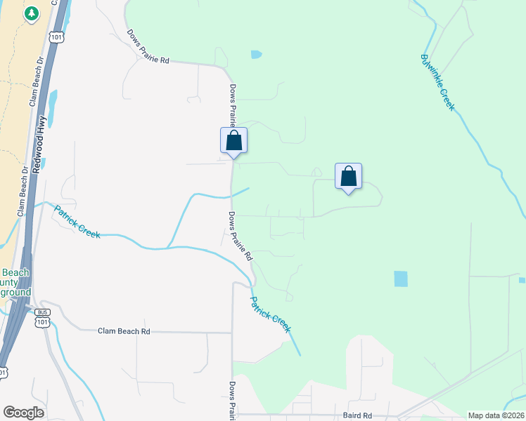 map of restaurants, bars, coffee shops, grocery stores, and more near 1675 Woody Road in McKinleyville
