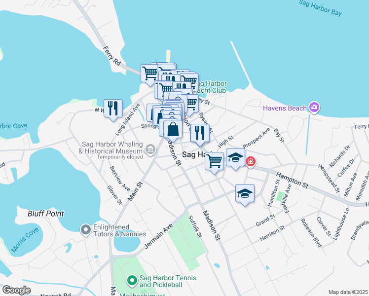 map of restaurants, bars, coffee shops, grocery stores, and more near 48 Union Street in Sag Harbor