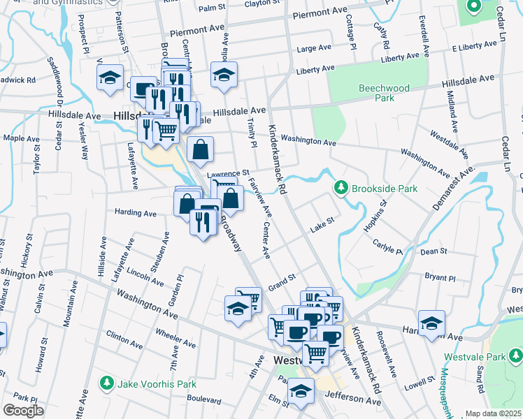 map of restaurants, bars, coffee shops, grocery stores, and more near 540 Fairview Avenue in Westwood