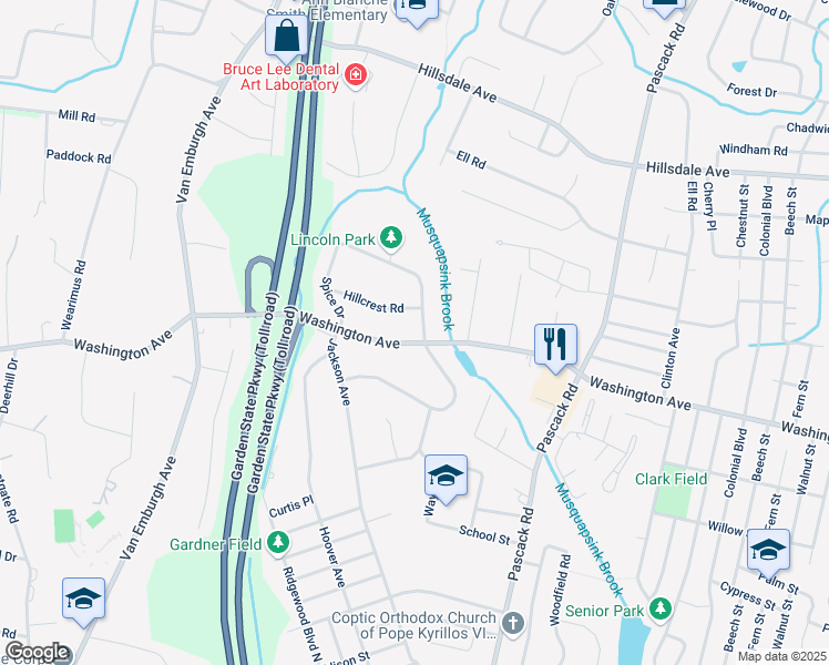 map of restaurants, bars, coffee shops, grocery stores, and more near 854 Washington Avenue in Township of Washington
