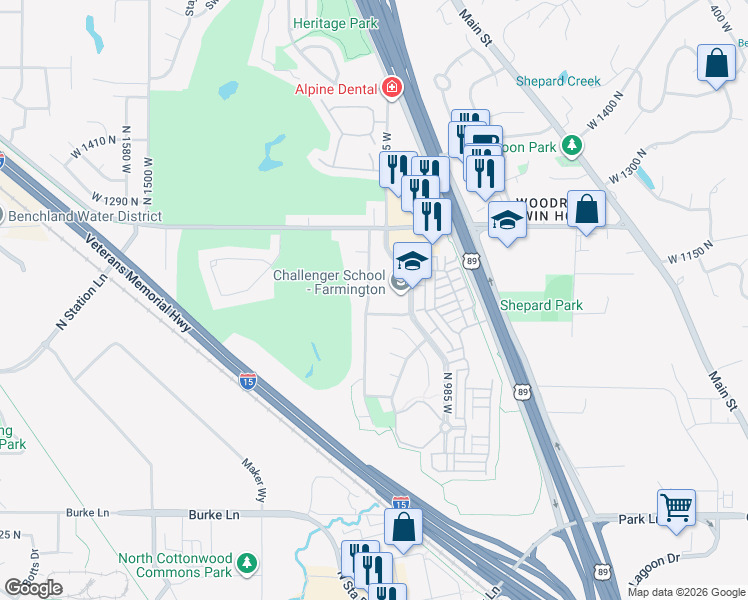 map of restaurants, bars, coffee shops, grocery stores, and more near 1096 North 1100 West in Farmington