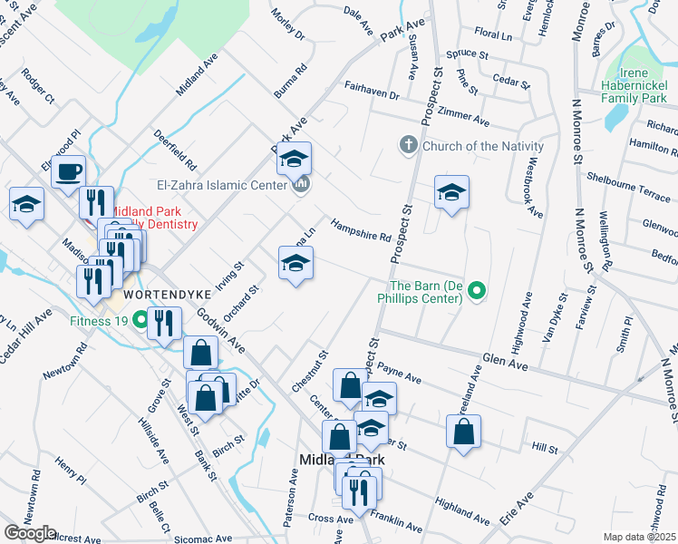 map of restaurants, bars, coffee shops, grocery stores, and more near 53 West Summit Avenue in Midland Park