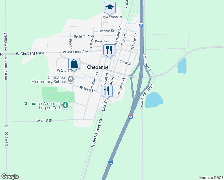 map of restaurants, bars, coffee shops, grocery stores, and more near 475 South Locust Street in Chebanse
