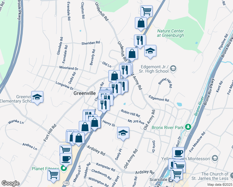 map of restaurants, bars, coffee shops, grocery stores, and more near 700 Central Park Avenue in Scarsdale
