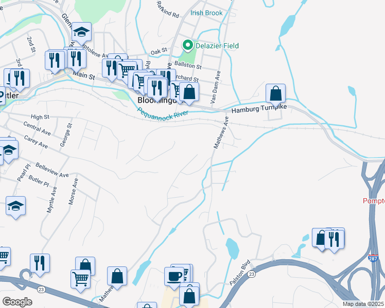 map of restaurants, bars, coffee shops, grocery stores, and more near 54 Mountain View Court in Riverdale