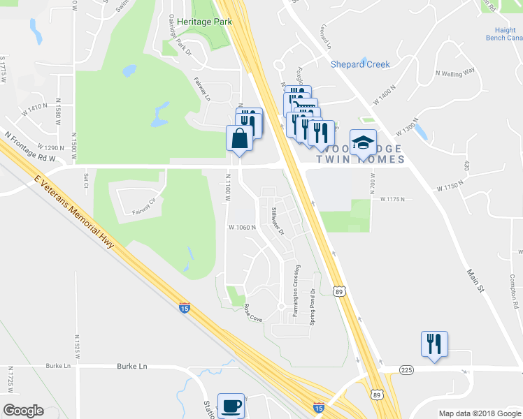 map of restaurants, bars, coffee shops, grocery stores, and more near 1114 Shepard Lane in Farmington
