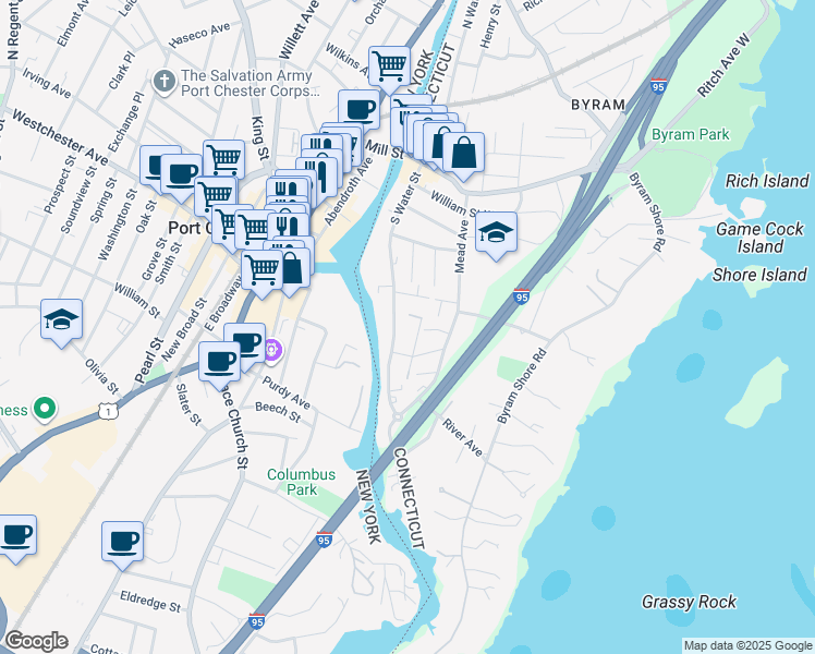 map of restaurants, bars, coffee shops, grocery stores, and more near 17 Berrian Place in Greenwich