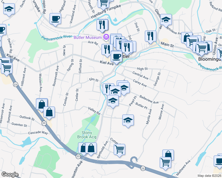 map of restaurants, bars, coffee shops, grocery stores, and more near 14 Belleview Avenue in Butler
