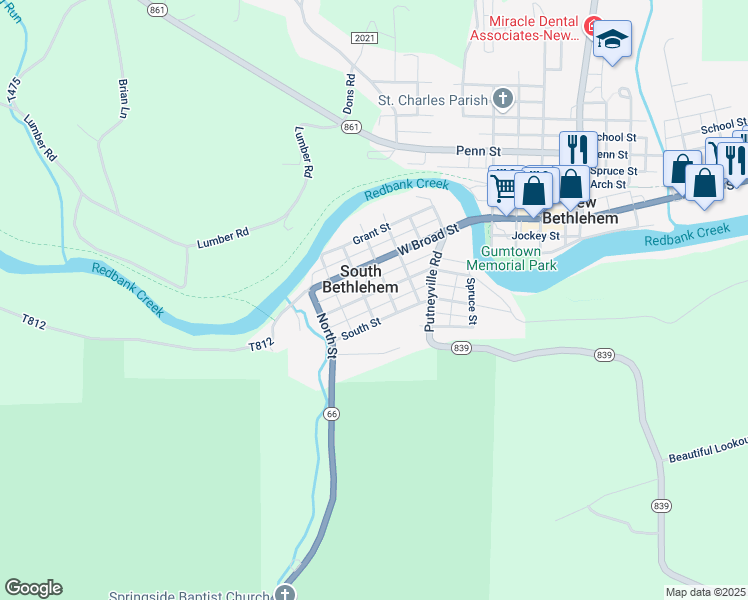 map of restaurants, bars, coffee shops, grocery stores, and more near in South Bethlehem