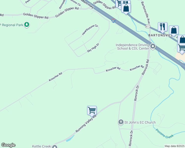 map of restaurants, bars, coffee shops, grocery stores, and more near in Stroudsburg