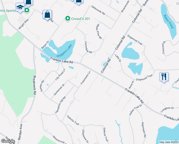 map of restaurants, bars, coffee shops, grocery stores, and more near 1095 Franklin Lake Road in Franklin Lakes