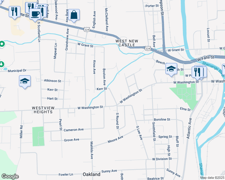 map of restaurants, bars, coffee shops, grocery stores, and more near 505 Boston Avenue in New Castle