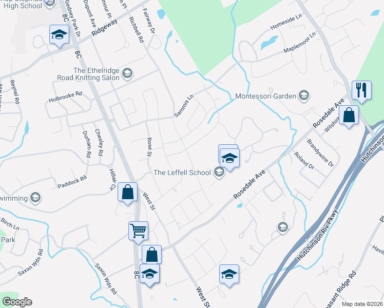 map of restaurants, bars, coffee shops, grocery stores, and more near 155 Barton Road in White Plains