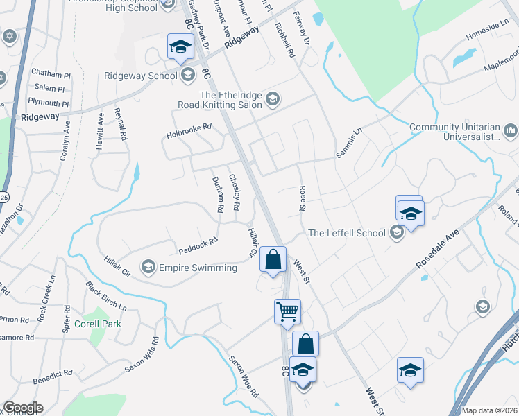 map of restaurants, bars, coffee shops, grocery stores, and more near 11 Briga Lane in White Plains