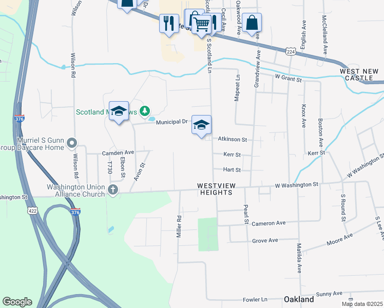 map of restaurants, bars, coffee shops, grocery stores, and more near 500 South Scotland Lane in New Castle