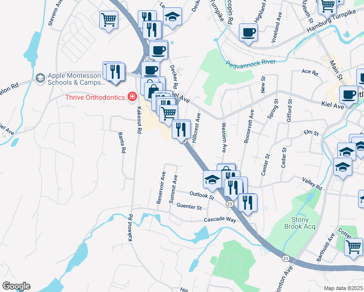 map of restaurants, bars, coffee shops, grocery stores, and more near 1445 New Jersey 23 in Butler