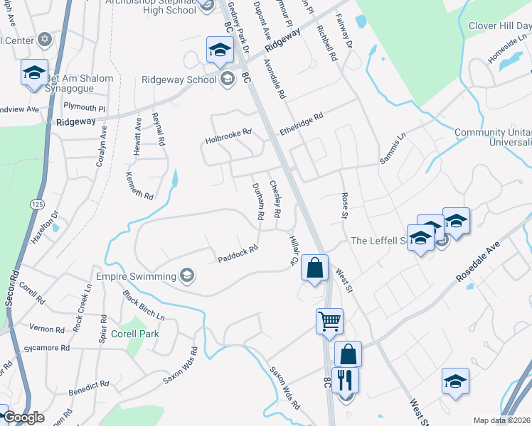 map of restaurants, bars, coffee shops, grocery stores, and more near 15 Durham Road in White Plains