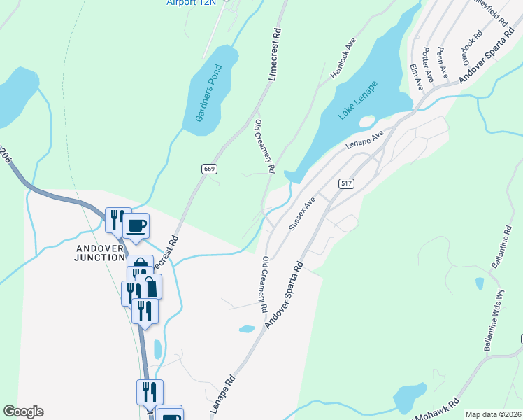 map of restaurants, bars, coffee shops, grocery stores, and more near 40 Old Creamery Road in Newton