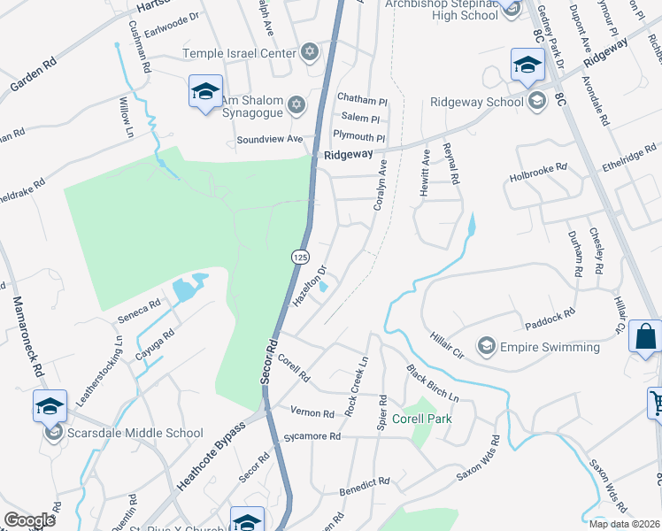 map of restaurants, bars, coffee shops, grocery stores, and more near 49 Hazelton Drive in White Plains