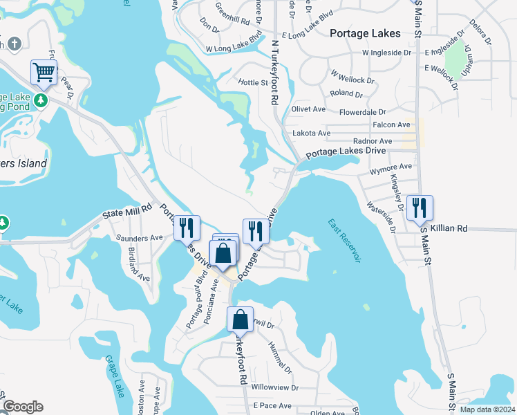 map of restaurants, bars, coffee shops, grocery stores, and more near 295 Canova Drive in Akron