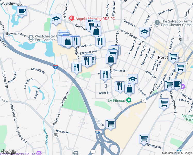 map of restaurants, bars, coffee shops, grocery stores, and more near 456 West Street in Port Chester