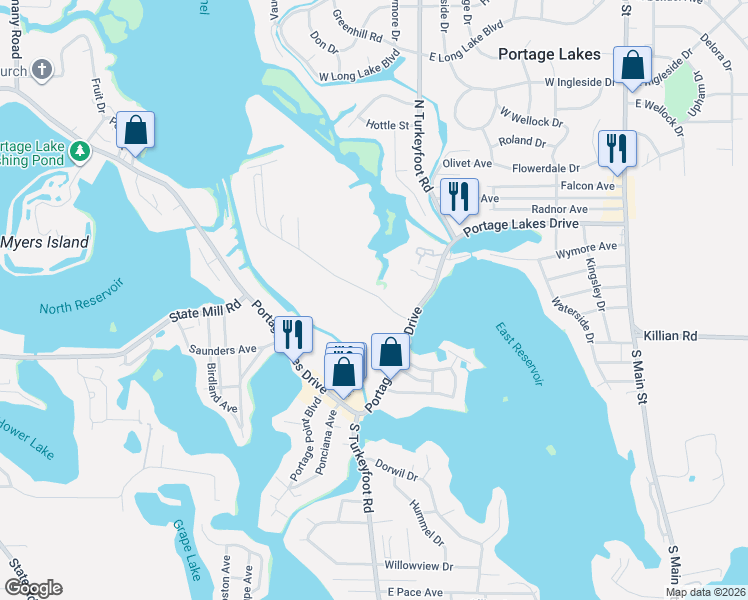 map of restaurants, bars, coffee shops, grocery stores, and more near 295 Canova Drive in Akron