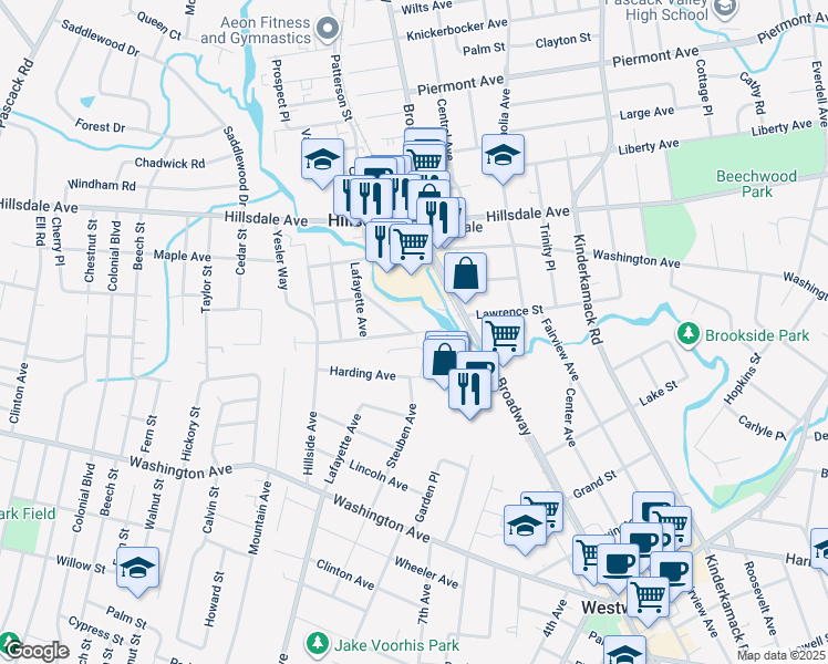 map of restaurants, bars, coffee shops, grocery stores, and more near 26 Beechwood Drive in Hillsdale