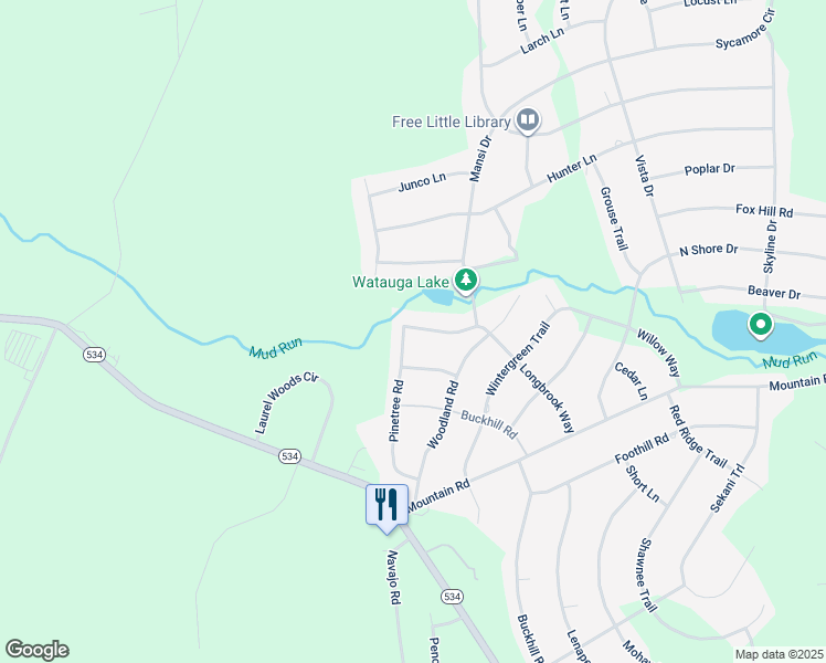 map of restaurants, bars, coffee shops, grocery stores, and more near in Indian Mountain Lake