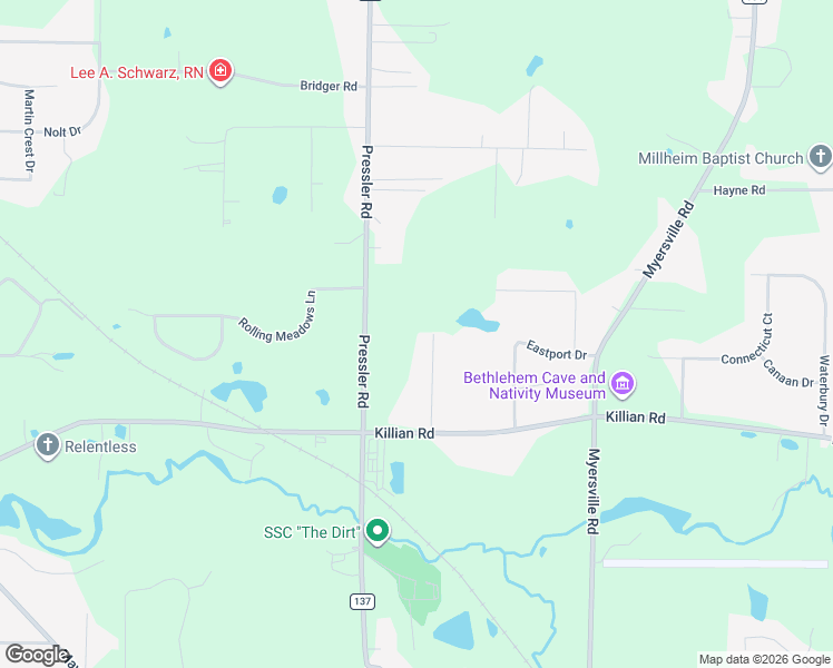 map of restaurants, bars, coffee shops, grocery stores, and more near 2371 Pressler Road in Akron