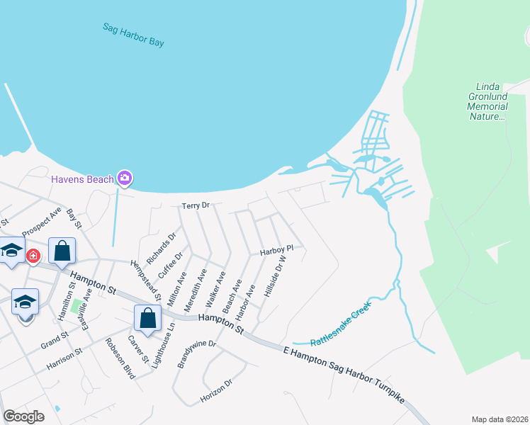 map of restaurants, bars, coffee shops, grocery stores, and more near 9 Gull Rock Rd in Sag Harbor