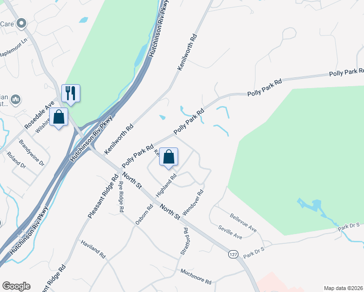 map of restaurants, bars, coffee shops, grocery stores, and more near 140 Wendover Road in Rye