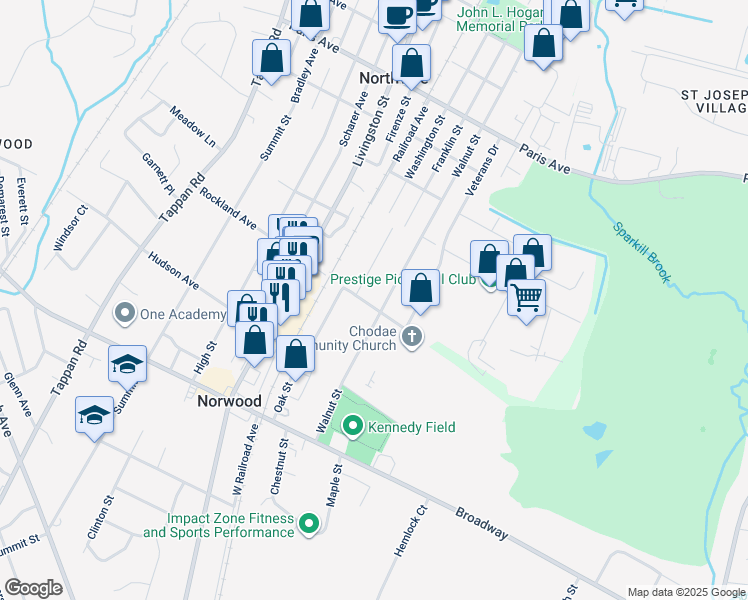 map of restaurants, bars, coffee shops, grocery stores, and more near 131 Rockland Avenue in Northvale