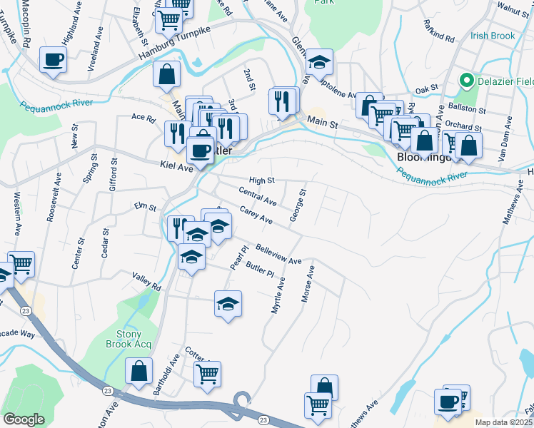 map of restaurants, bars, coffee shops, grocery stores, and more near 46 Carey Avenue in Butler