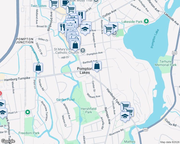map of restaurants, bars, coffee shops, grocery stores, and more near in Pompton Lakes