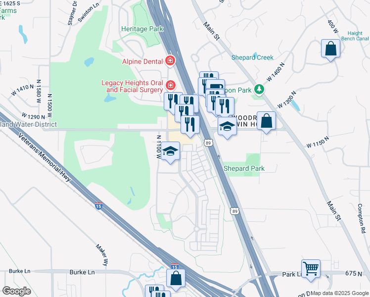map of restaurants, bars, coffee shops, grocery stores, and more near 1012 West Willow Wind Drive in Farmington