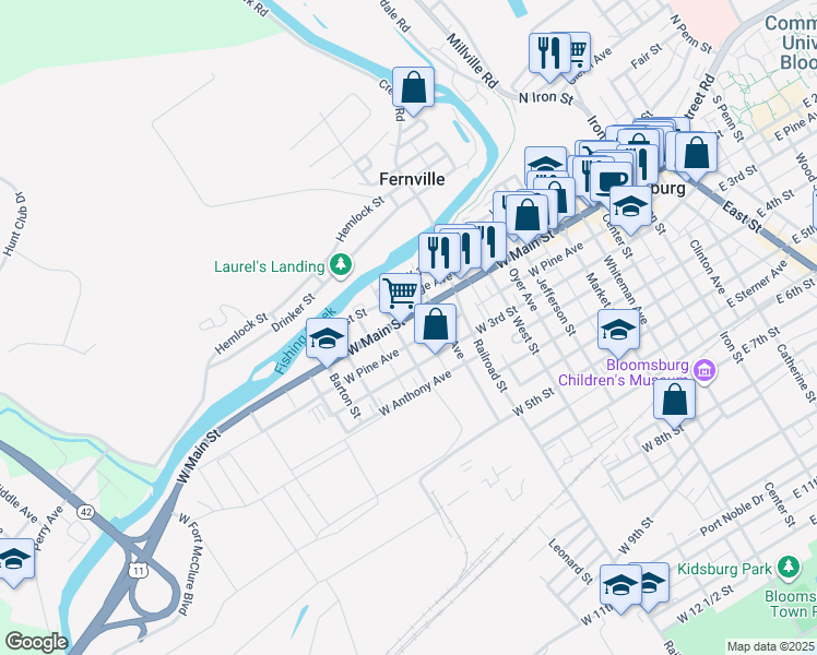 map of restaurants, bars, coffee shops, grocery stores, and more near 492494 West Main Street in Catawissa