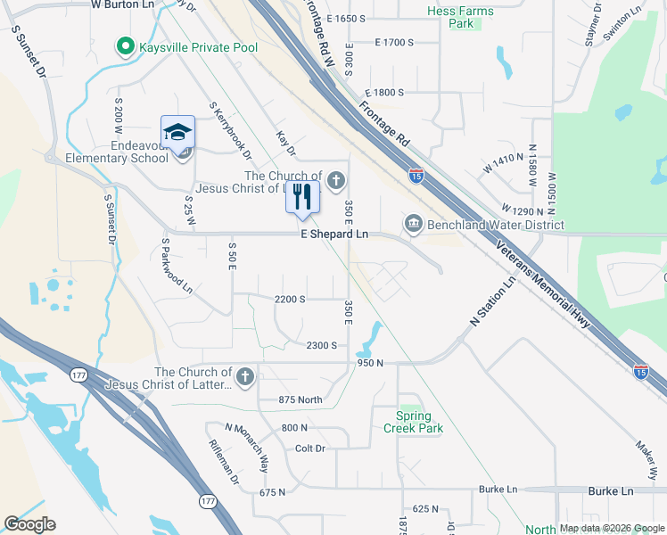 map of restaurants, bars, coffee shops, grocery stores, and more near 2139 275 East in Kaysville