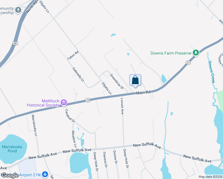 map of restaurants, bars, coffee shops, grocery stores, and more near 260 Elijahs Lane in Mattituck