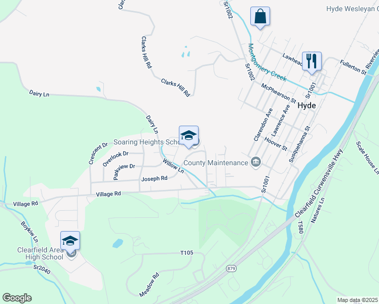 map of restaurants, bars, coffee shops, grocery stores, and more near 2075 Highview Road in Clearfield
