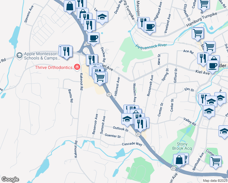 map of restaurants, bars, coffee shops, grocery stores, and more near 1445 New Jersey 23 in Butler