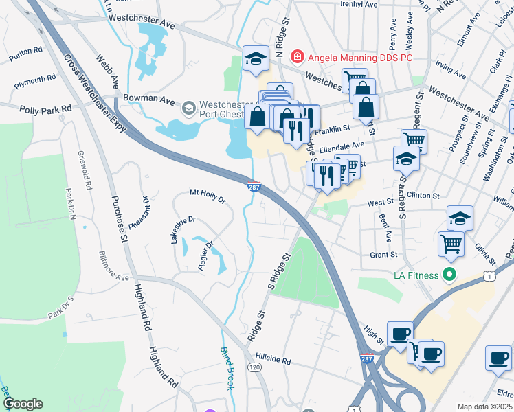 map of restaurants, bars, coffee shops, grocery stores, and more near 3 Wyman Street North in Rye Brook