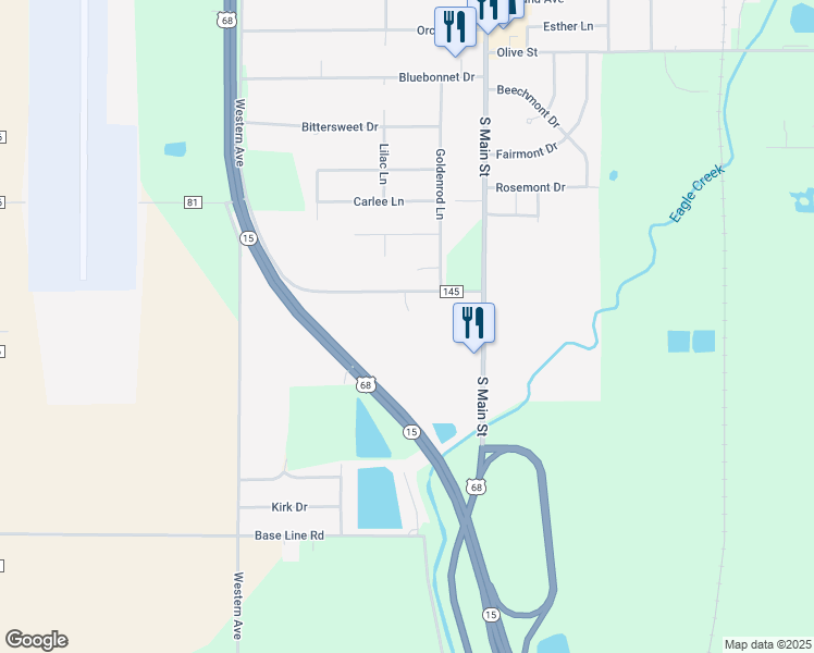map of restaurants, bars, coffee shops, grocery stores, and more near 11815 Township Road 145 in Findlay