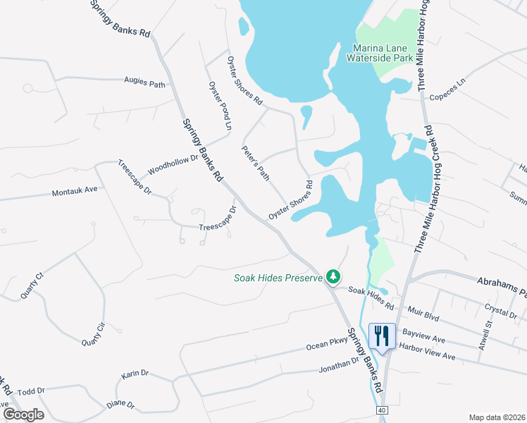map of restaurants, bars, coffee shops, grocery stores, and more near 76 Springy Banks Road in East Hampton