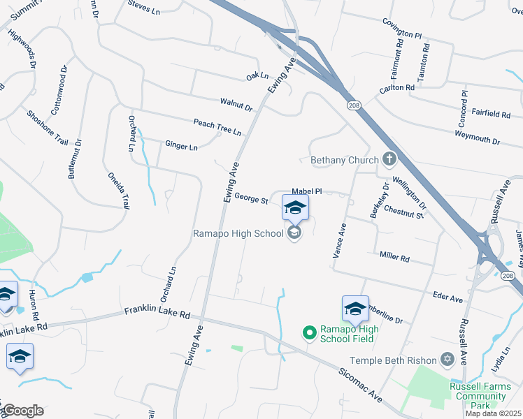 map of restaurants, bars, coffee shops, grocery stores, and more near 324 George Street in Franklin Lakes