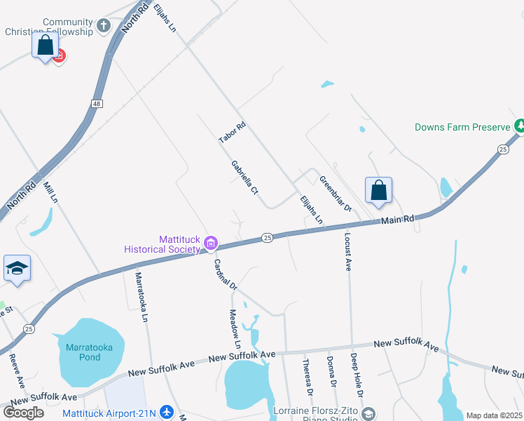 map of restaurants, bars, coffee shops, grocery stores, and more near 515 Gabriella Court in Mattituck