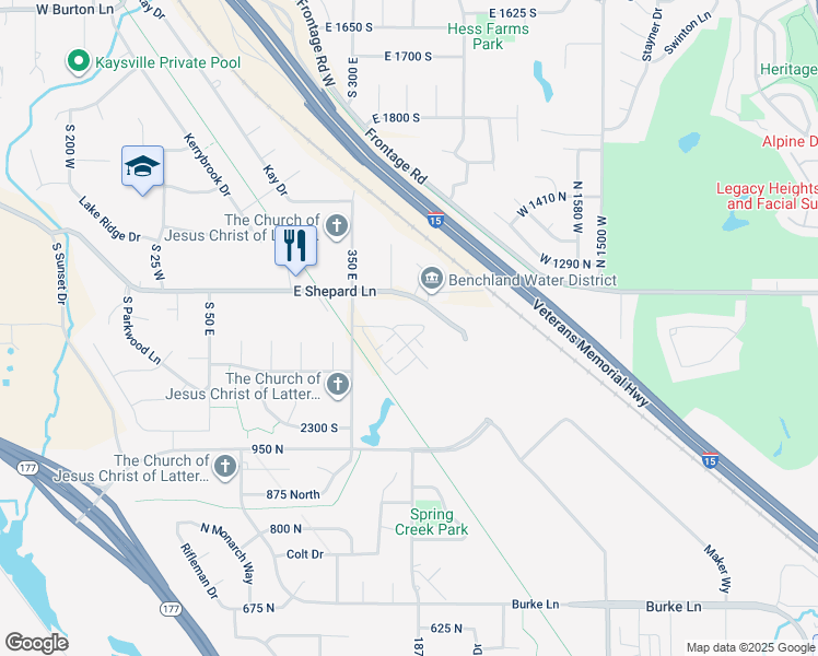 map of restaurants, bars, coffee shops, grocery stores, and more near 500-570 East Shepard Lane in Farmington