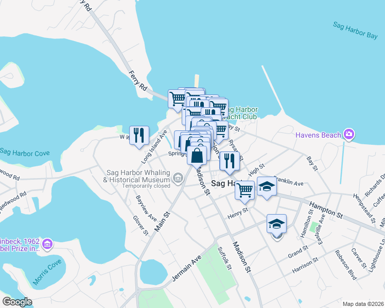 map of restaurants, bars, coffee shops, grocery stores, and more near 4 Sage Street in Sag Harbor