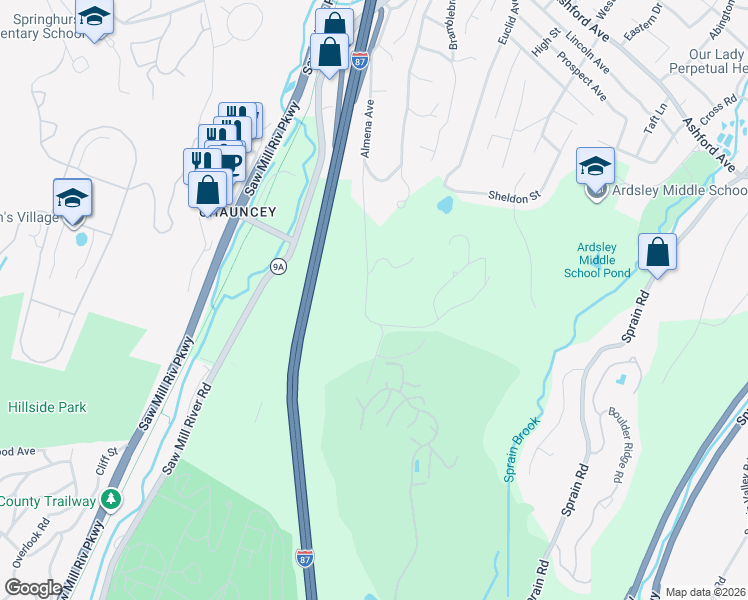 map of restaurants, bars, coffee shops, grocery stores, and more near 475 Winding Road North in Ardsley